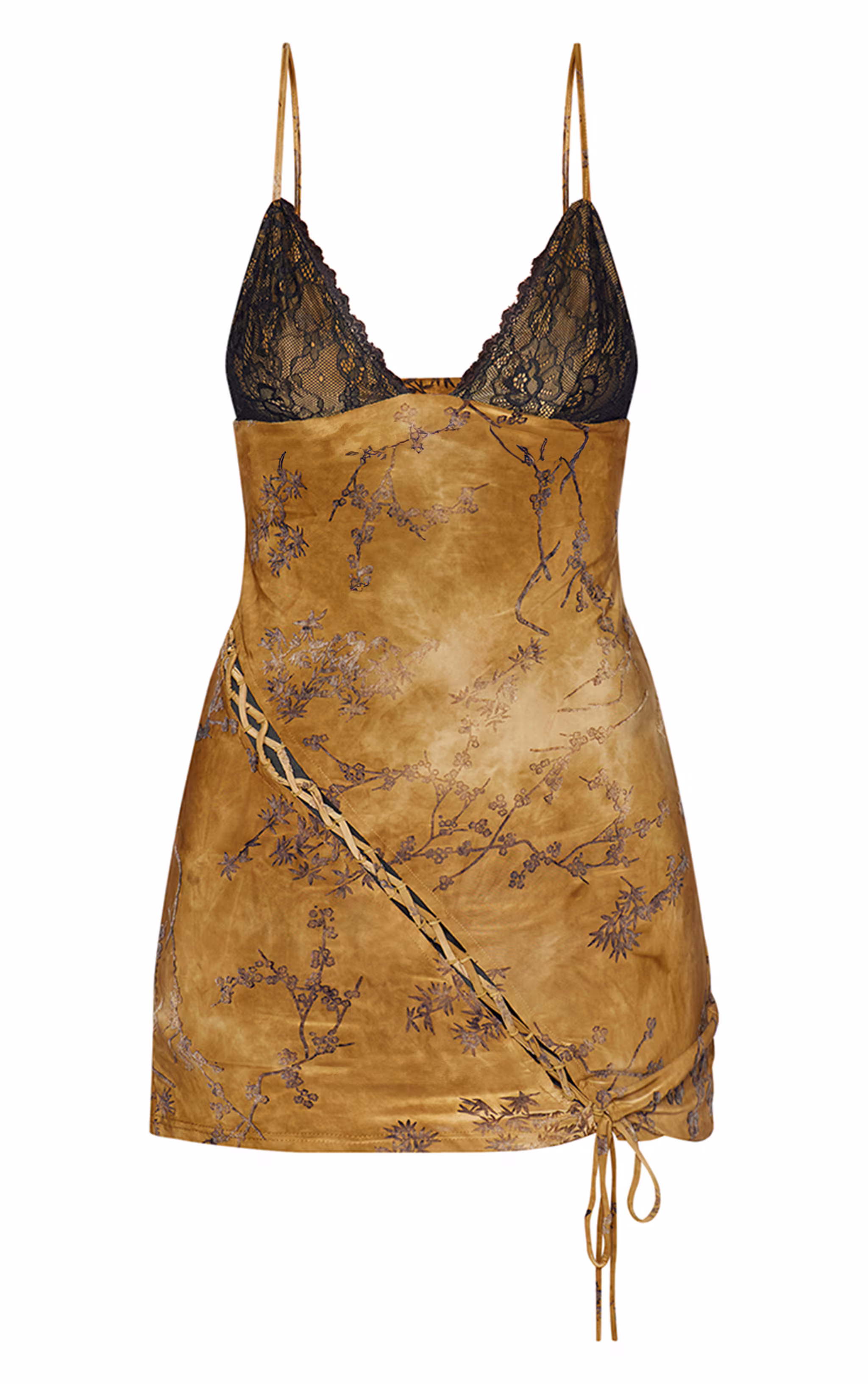 Tall Green Devore Lace Up Detail Mini Dress