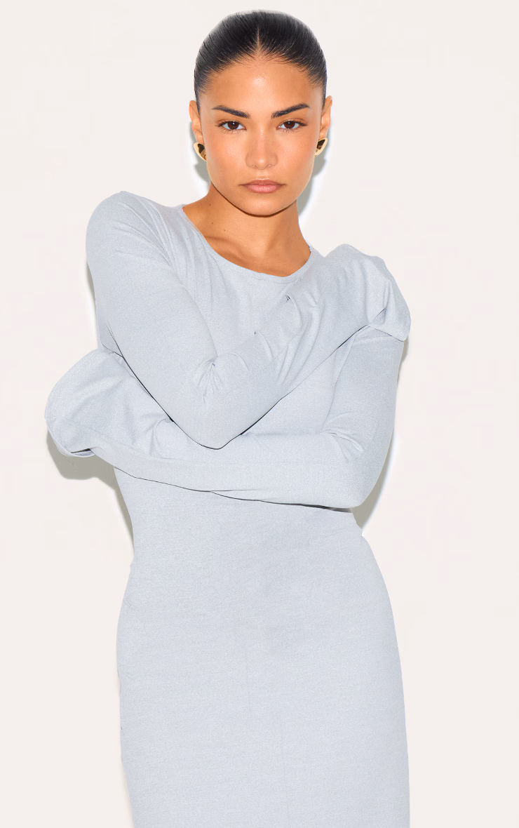 Petite Ash Grey Slinky Seam Detail Flared Sleeve Maxi Dress