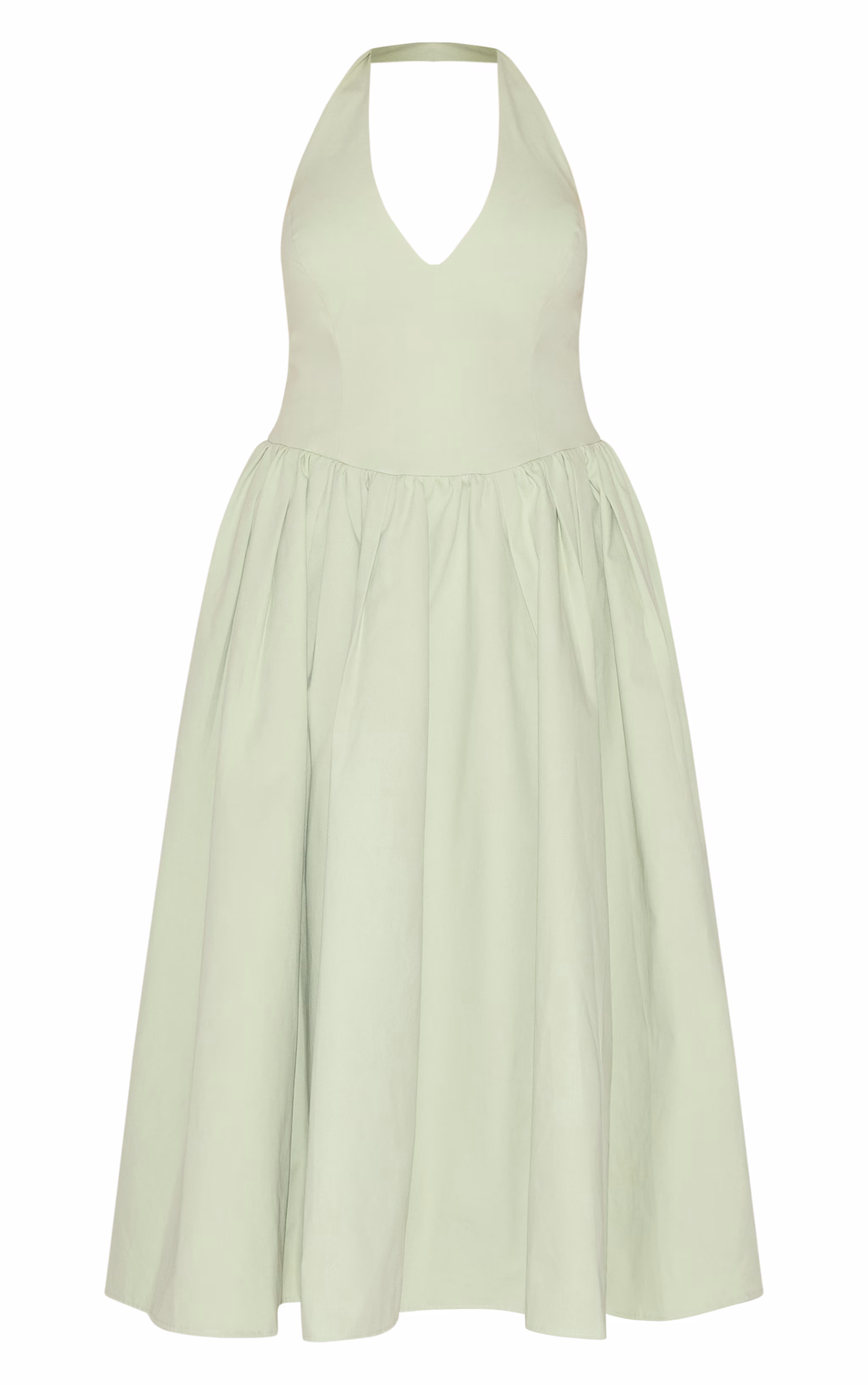 Plus Sage Green Halterneck Tie Detail Midaxi Dress