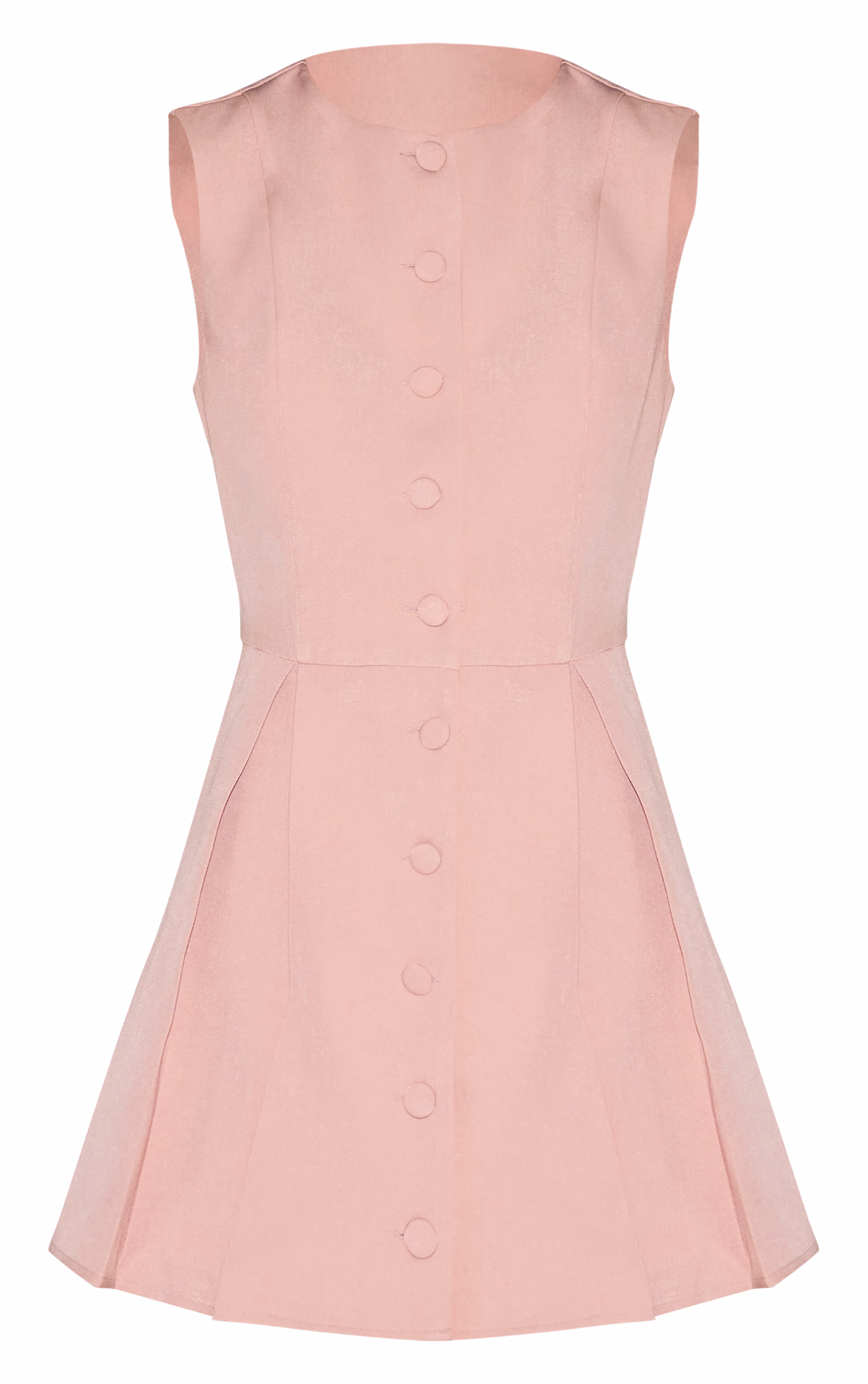 Baby Pink Tailored Woven Button Down Pleated Shift Dress