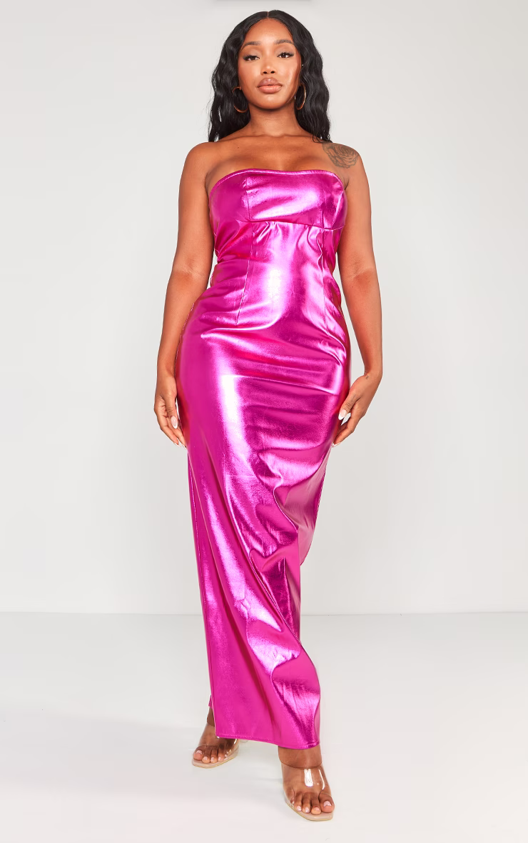 Shape Hot Pink Metallic Bandeau Maxi Dress