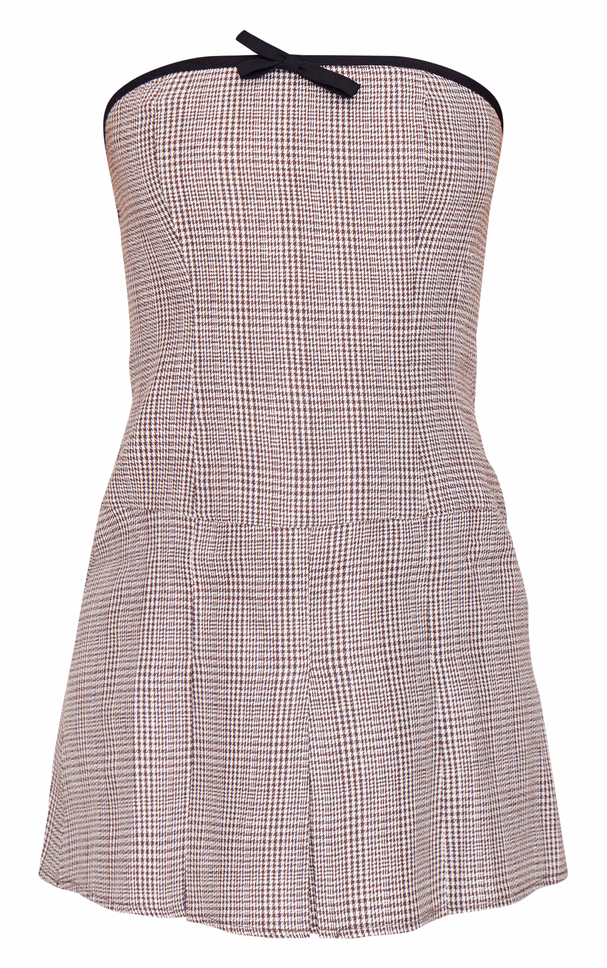 Brown Check Bandeau Bow Detail Shift Dress
