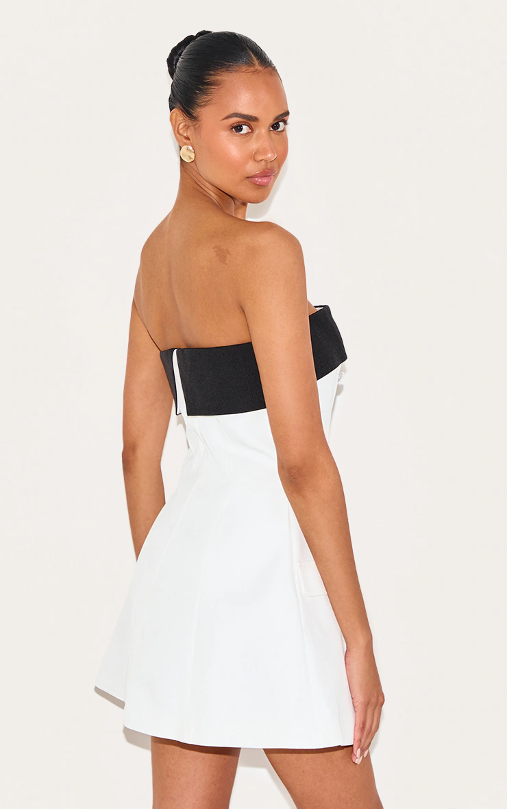 White Bandeau Contrast Detail Mini Dress