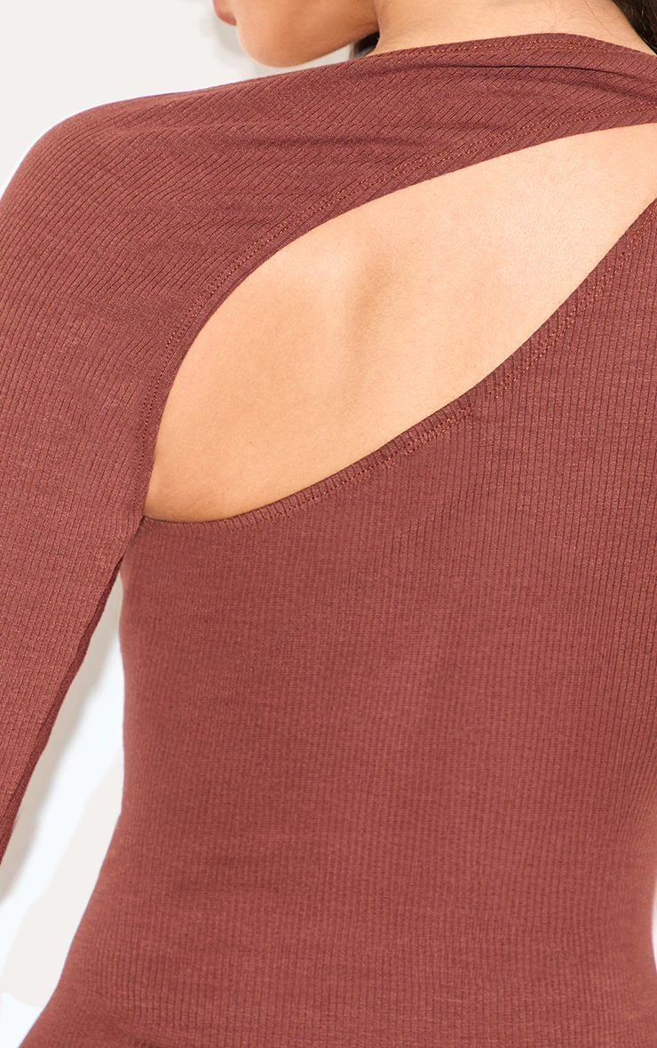 Petite Chocolate Ribbed One Sleeve Maxi Dress