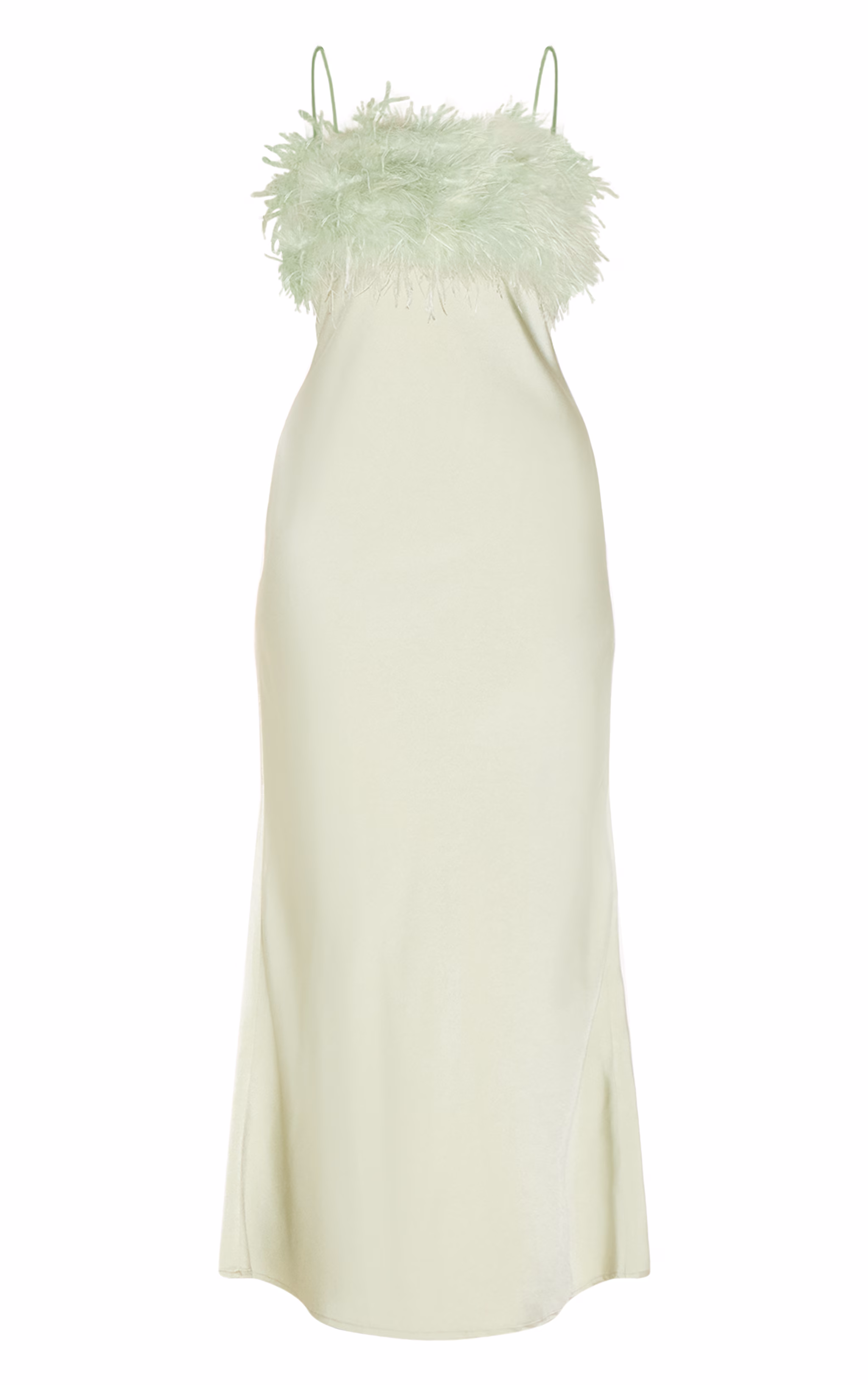 Sage Satin Feather Bust Detail Strappy Maxi Dress