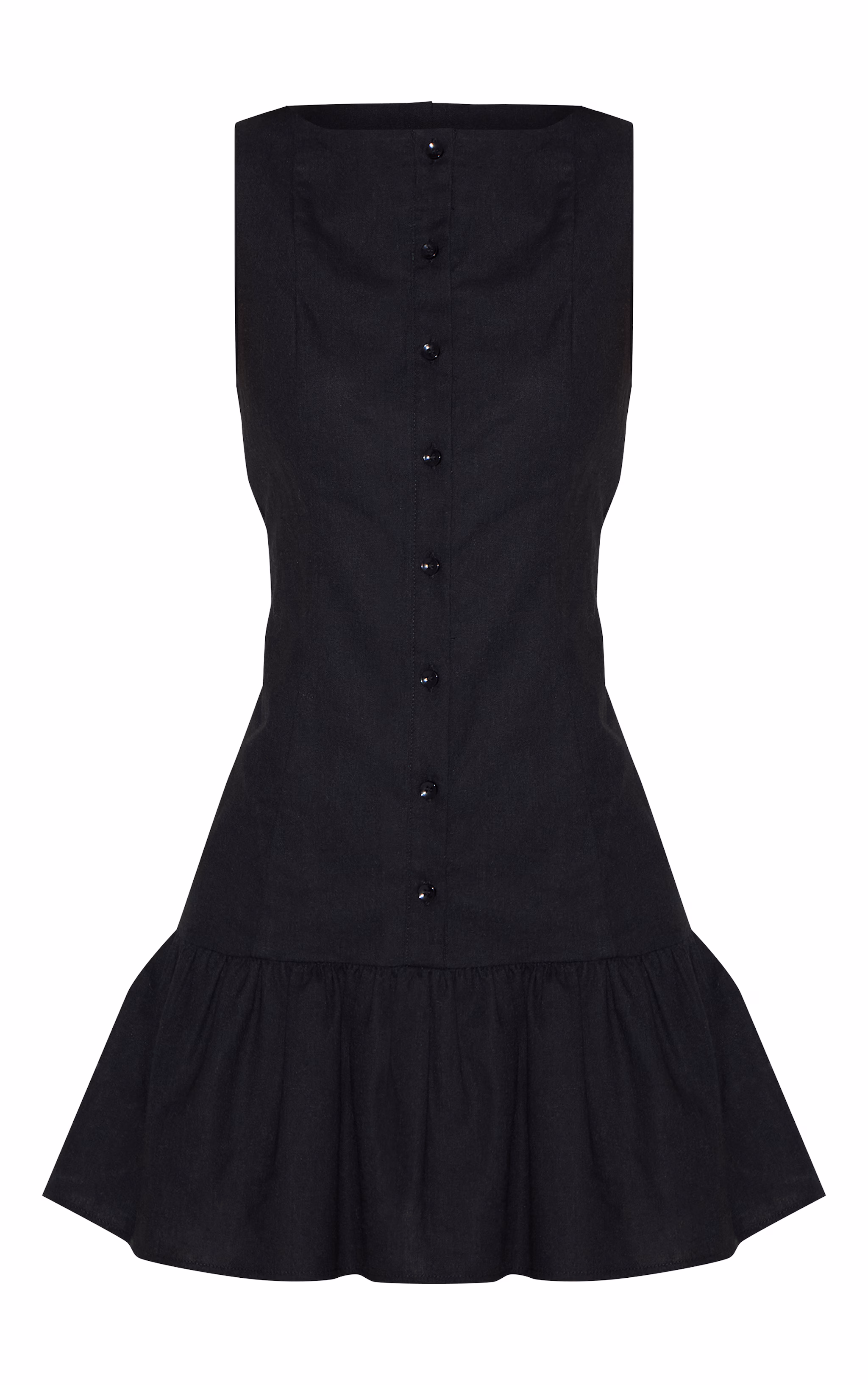 Black Button Down Boat Neck Shift Dress