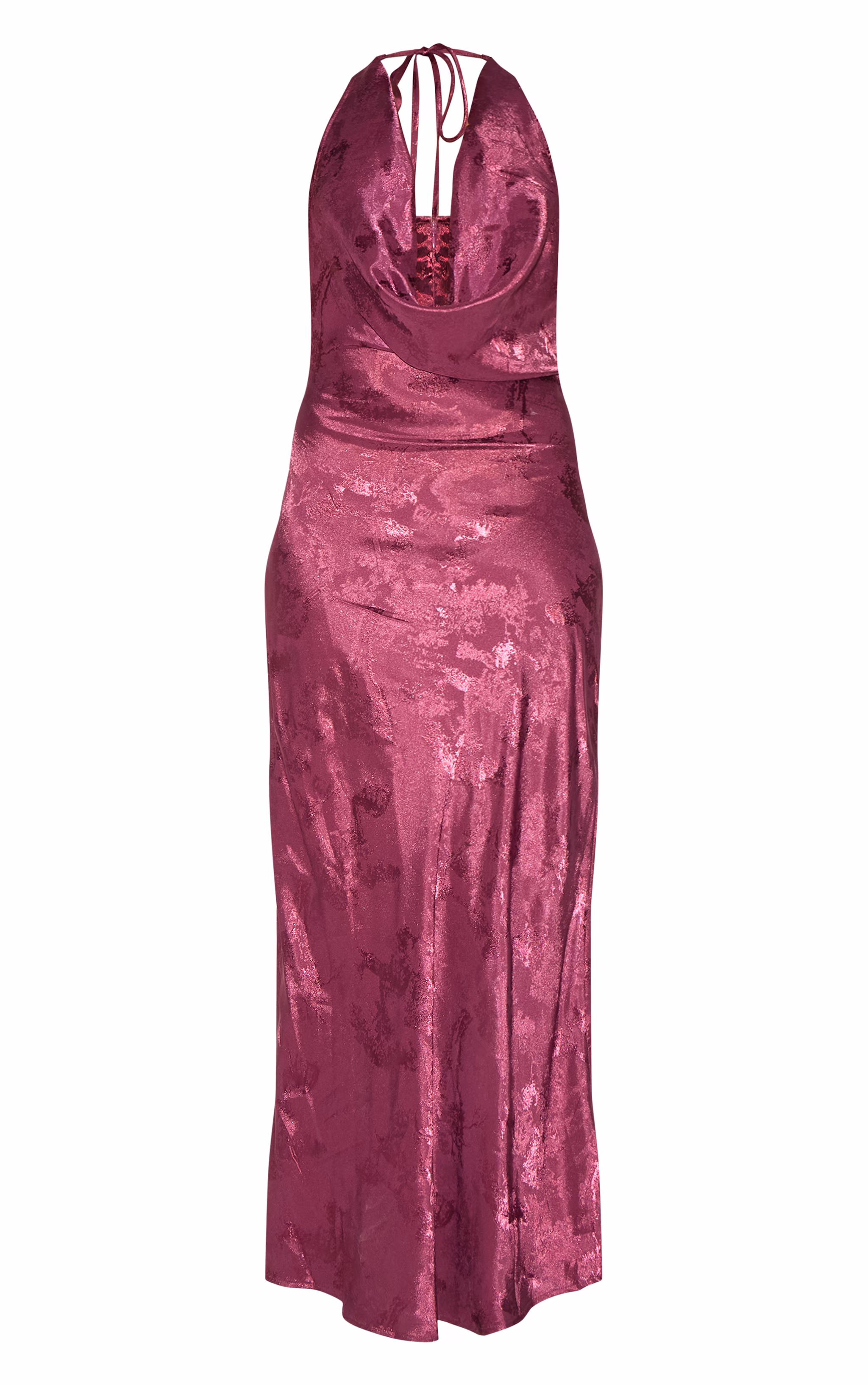 Wine Satin Extreme Cowl Neck Maxi Dress