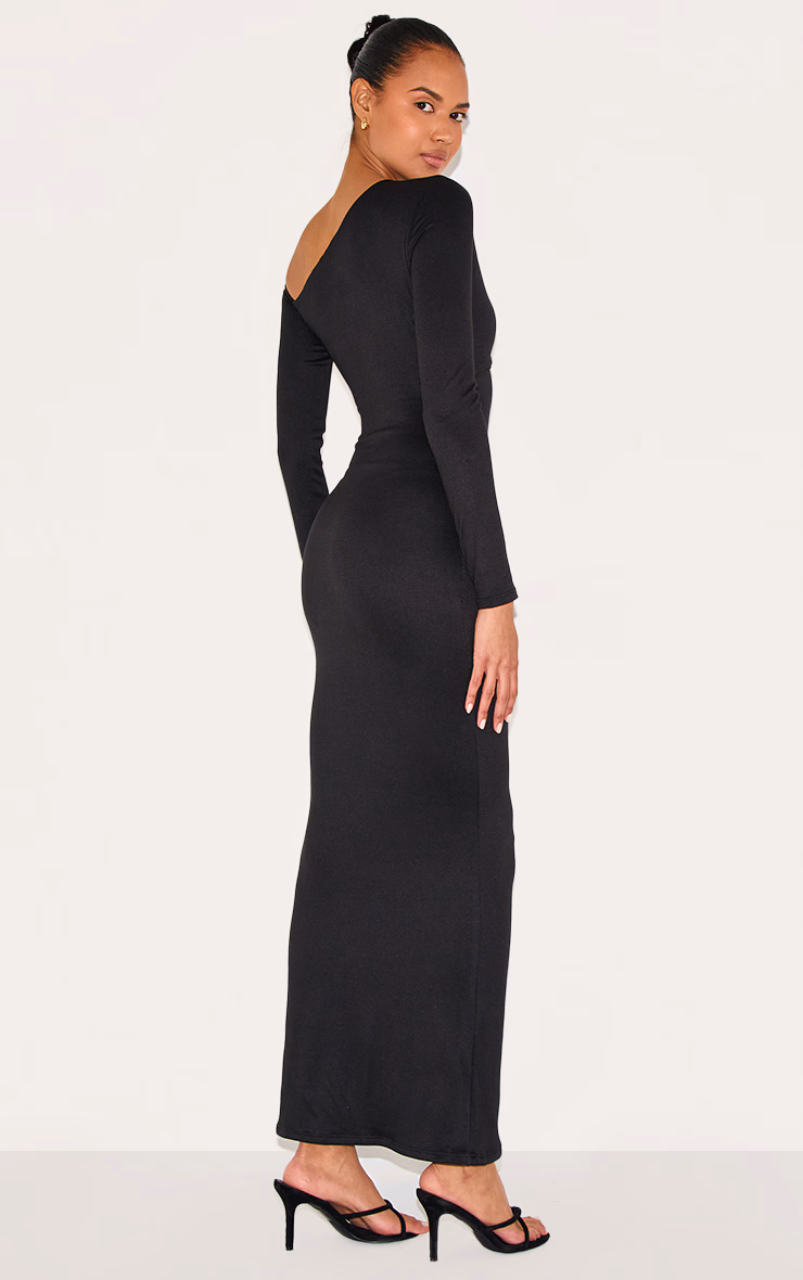 Black Double Contour Twist Detail Long Sleeve Maxi Dress