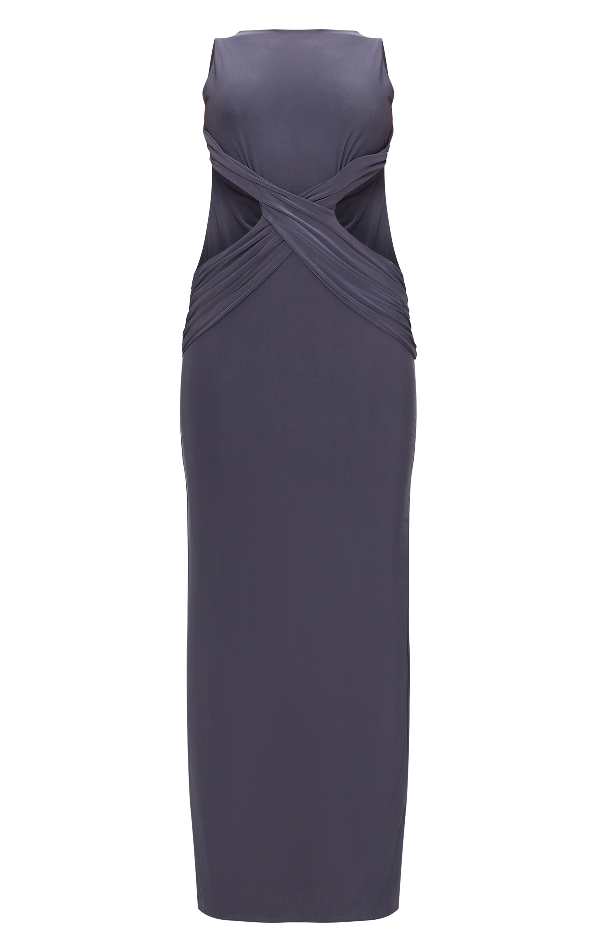 Charcoal Double Layer Slinky Twist Front Maxi Dress