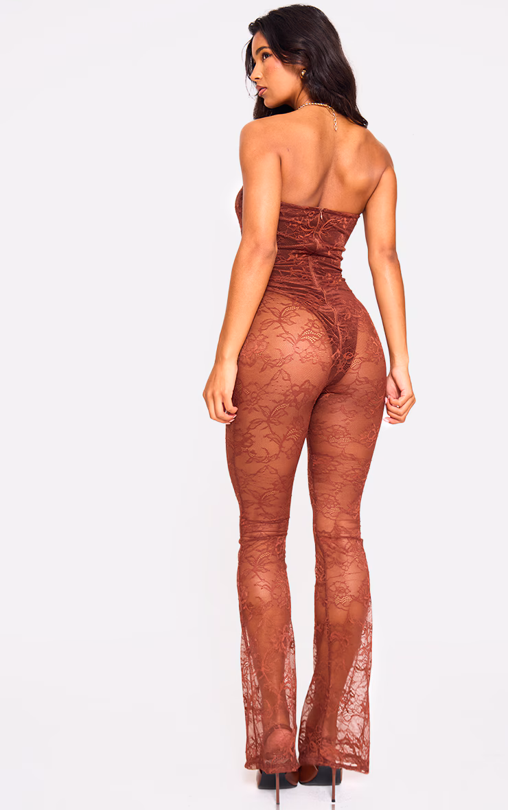 Brown Lace Bodysuit Detail Bandeau Jumpsuit