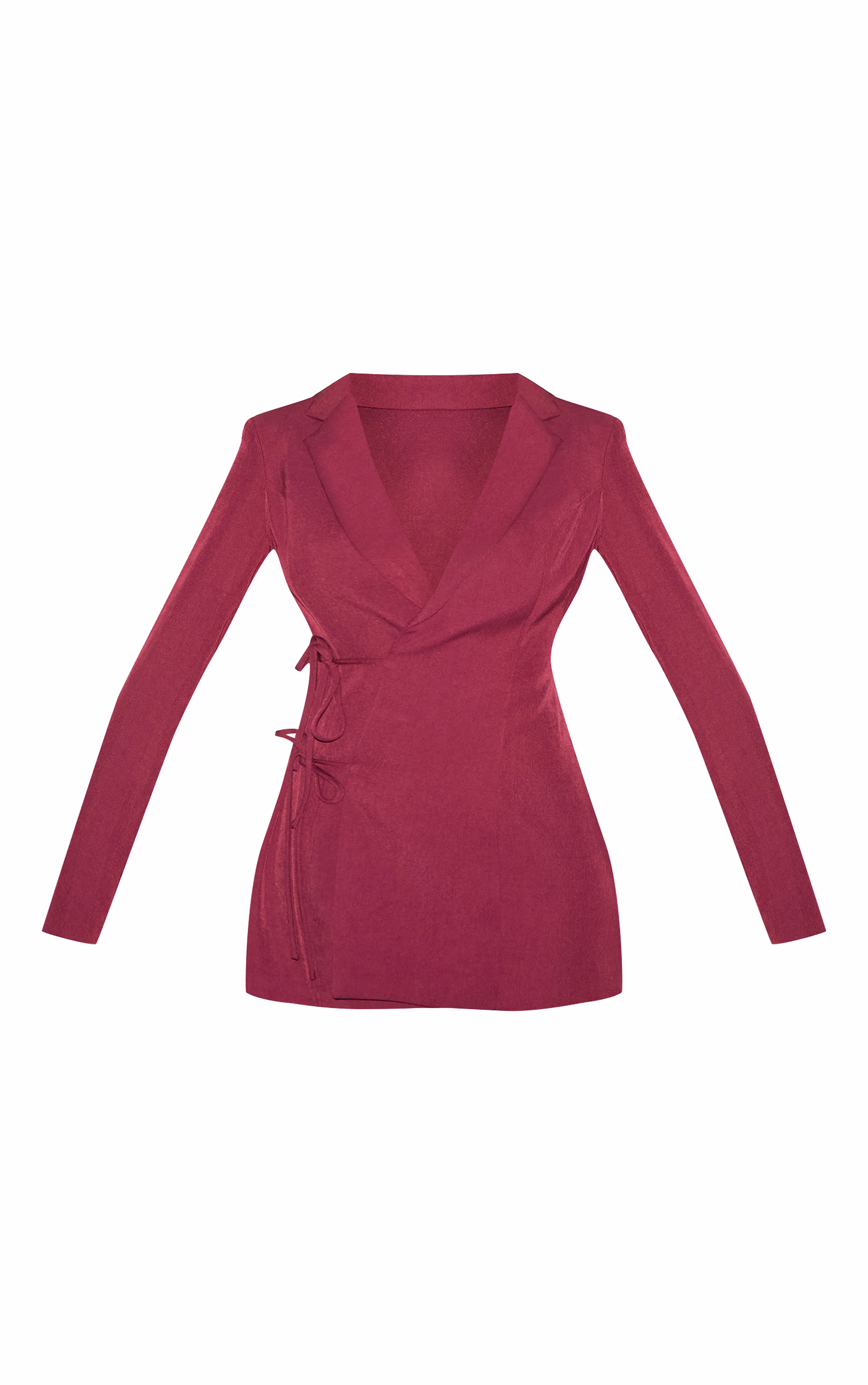 Tall Burgundy Tie Front Detail Cinched Blazer Dress