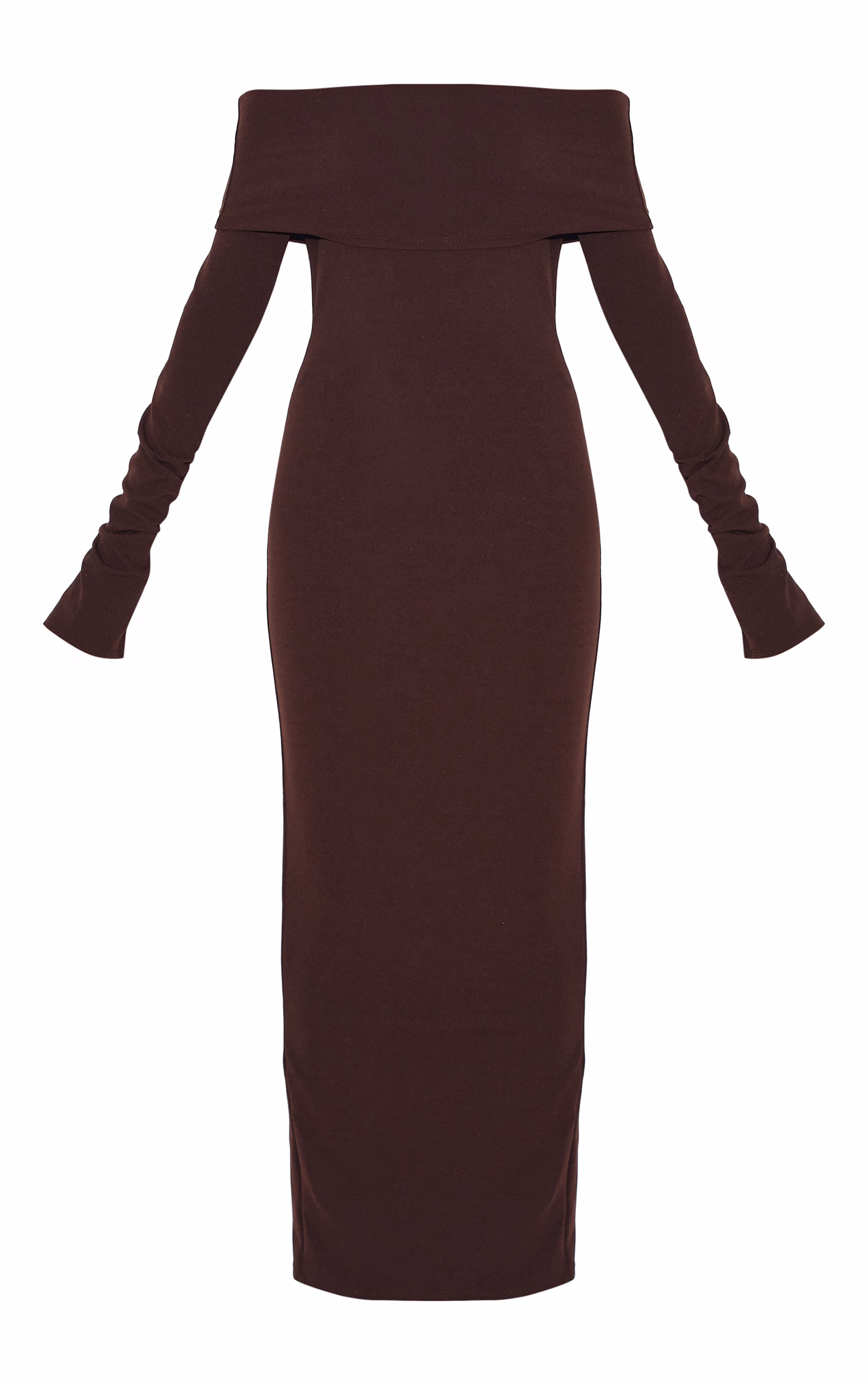 Chocolate Crepe Long Sleeve Bardot Maxi Dress
