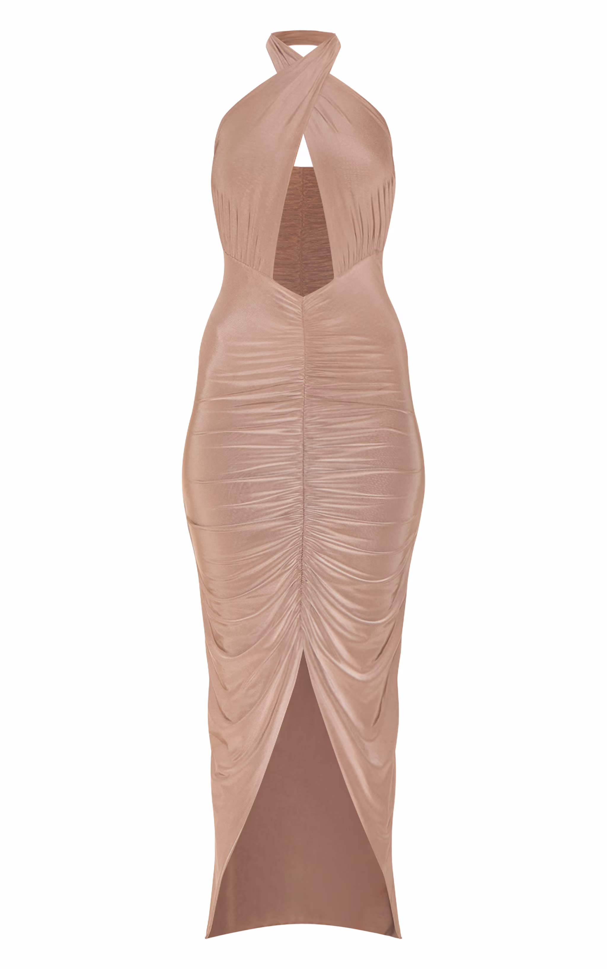 Mushroom Double Layered Cut Out Ruched Maxi Dress