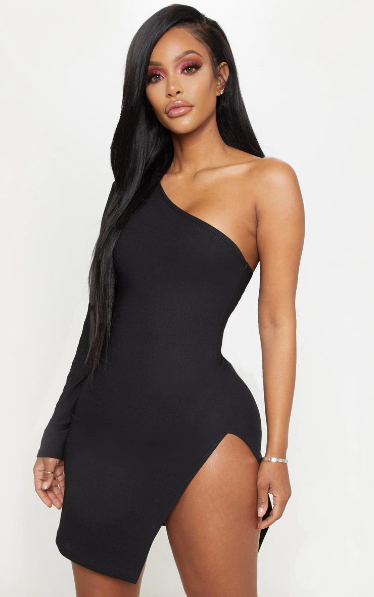 Shape Black One Shoulder Split Bodycon Dress