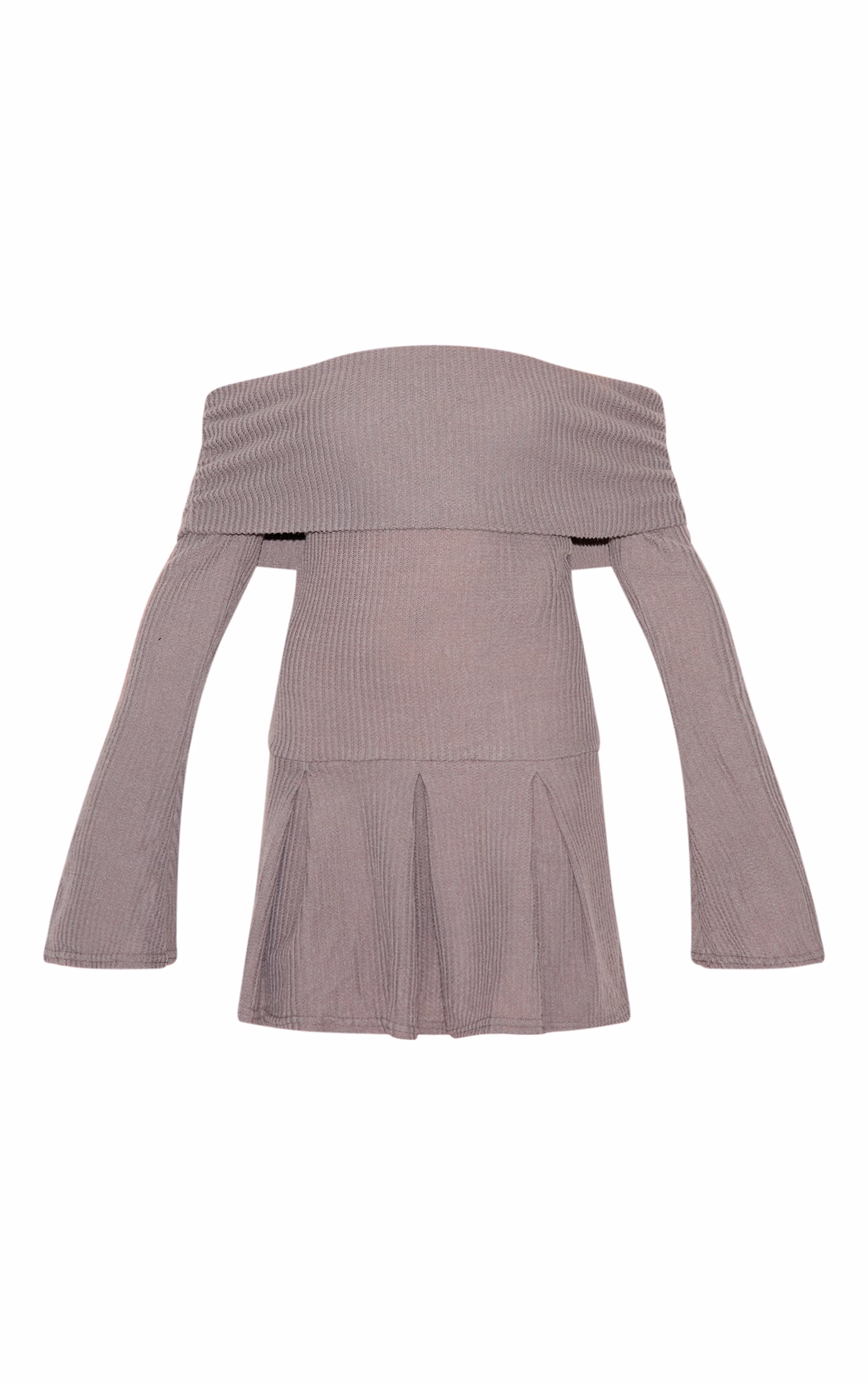 Charcoal Waffle Textured Bardot Pleated Shift Dress