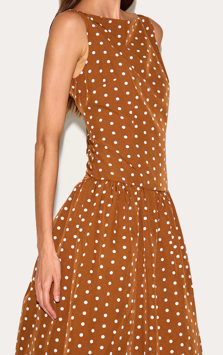 Brown Polka Dot Dropped Waist Midaxi Dress