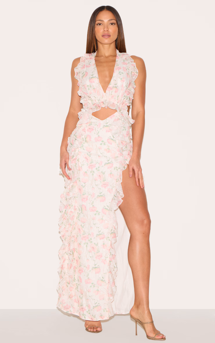 Tall Multi Chiffon Floral Print Split Detail Maxi Dress