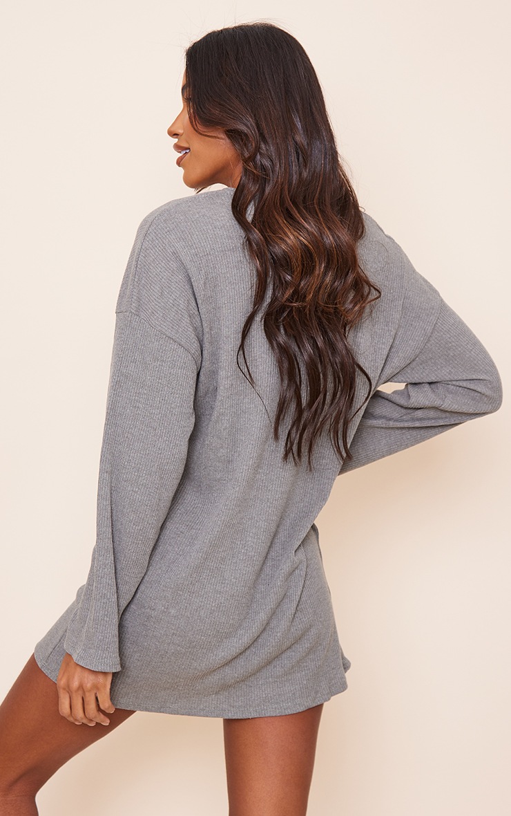 Khaki Rib V Bar Shift Dress