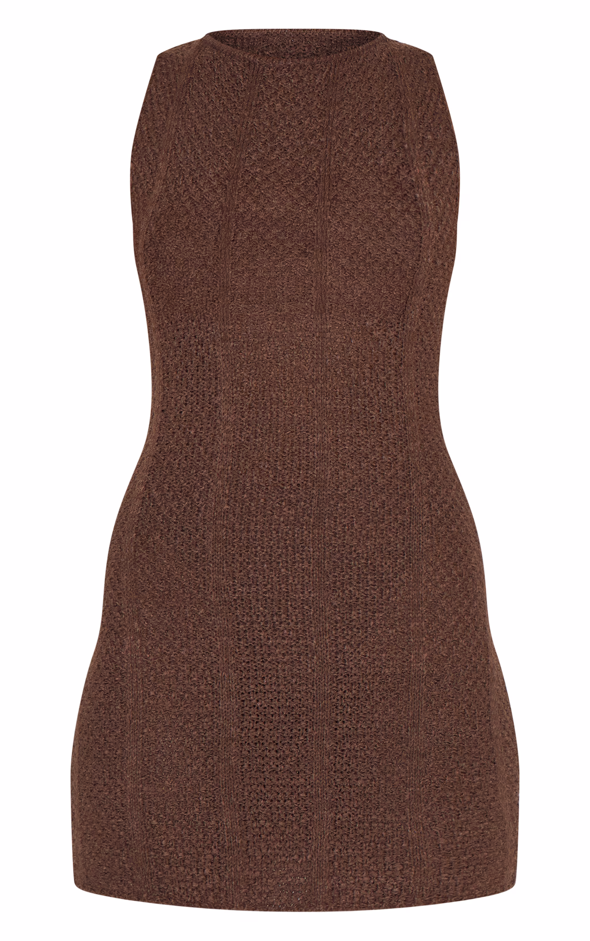 Chocolate Textured Filigree Knit Boat Neck Mini Dress