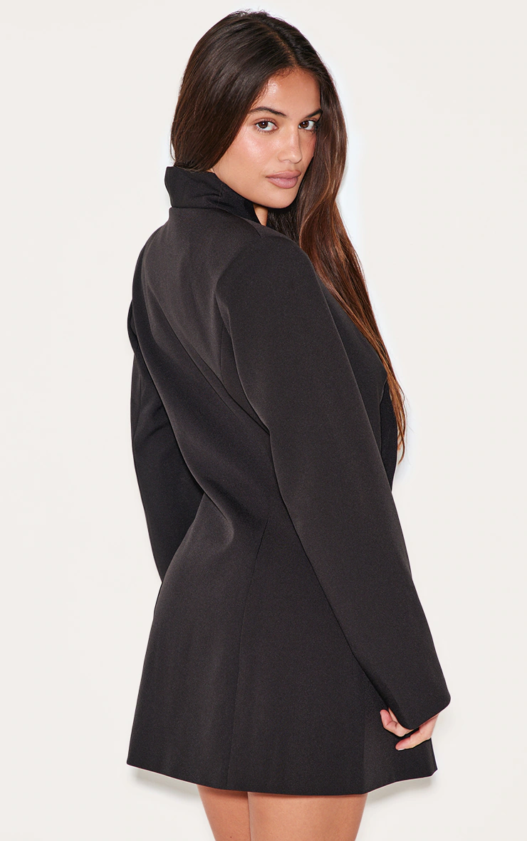 Black Woven Collarless Blazer Dress