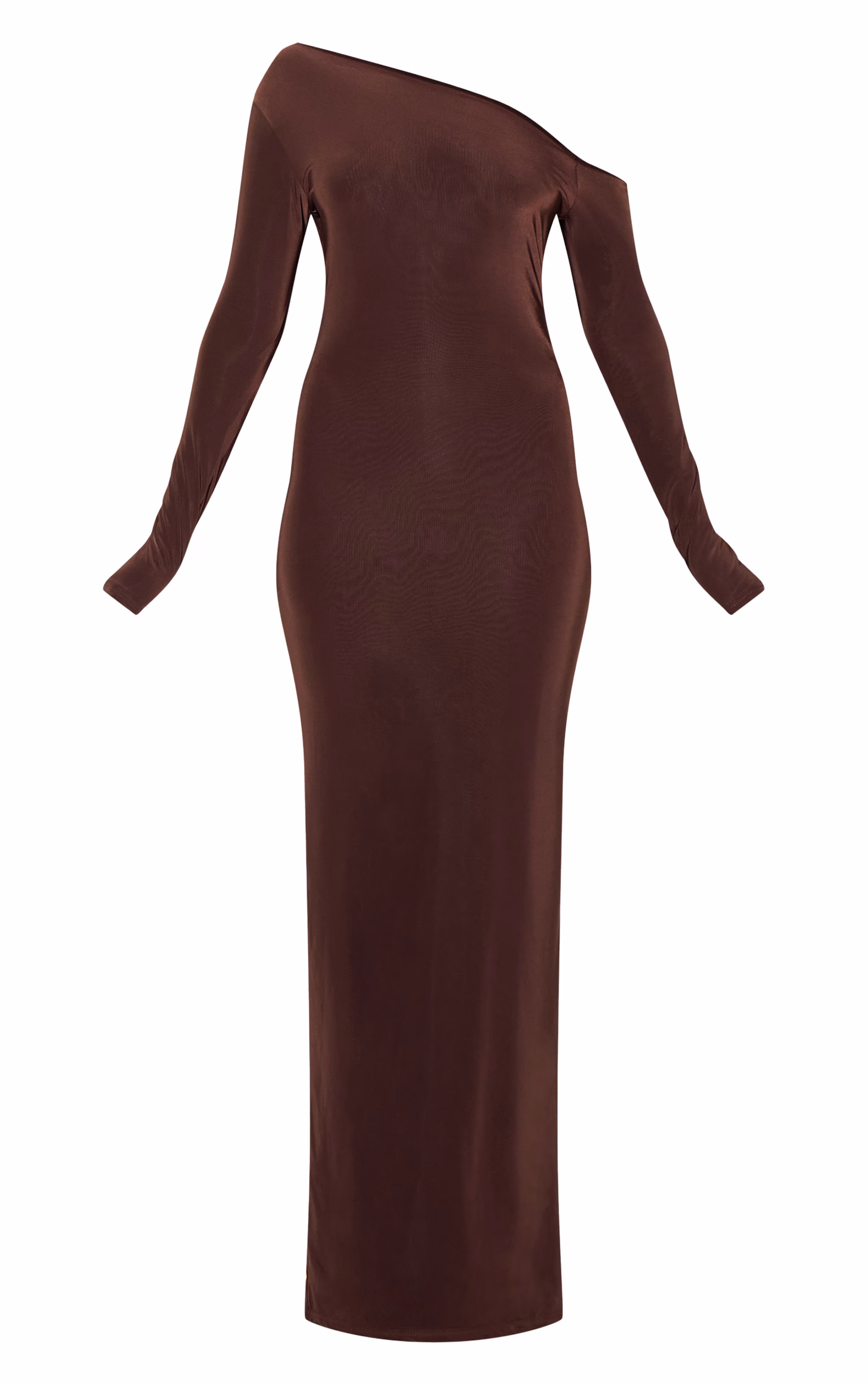 Deep Chocolate Double Slinky Asymmetric Neckline Maxi Dress