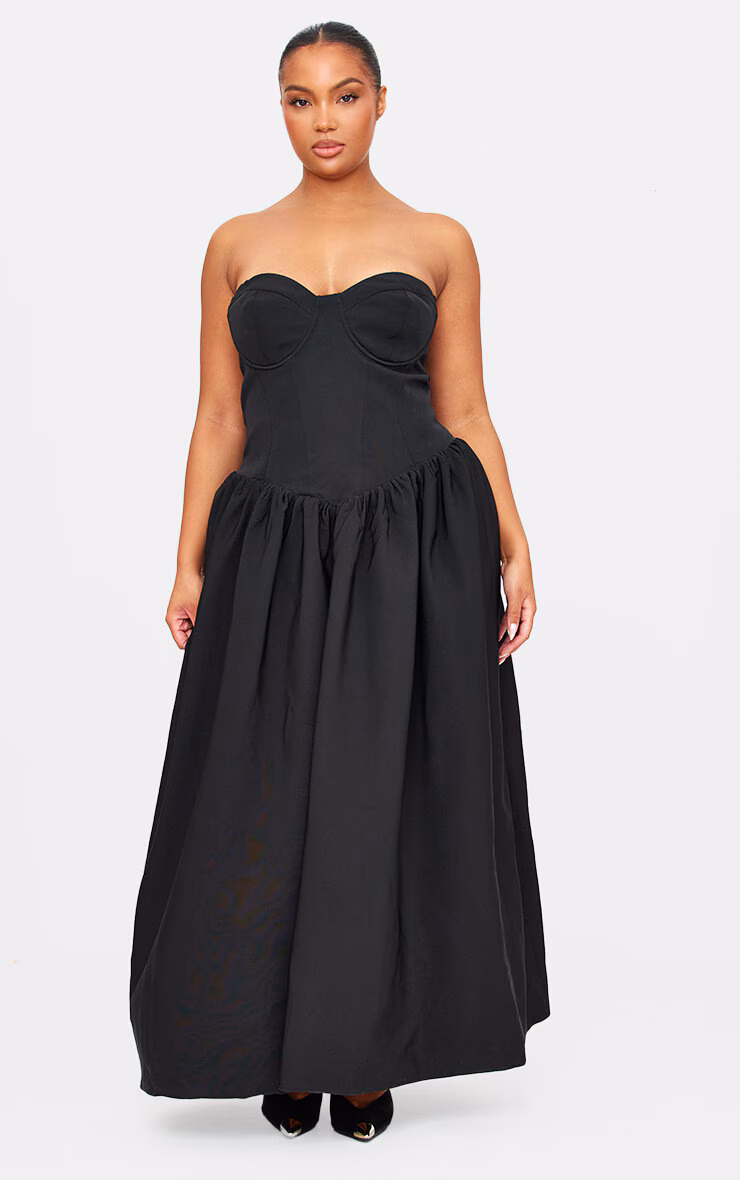 Plus Premium Black Underwired Corset Maxi Dress