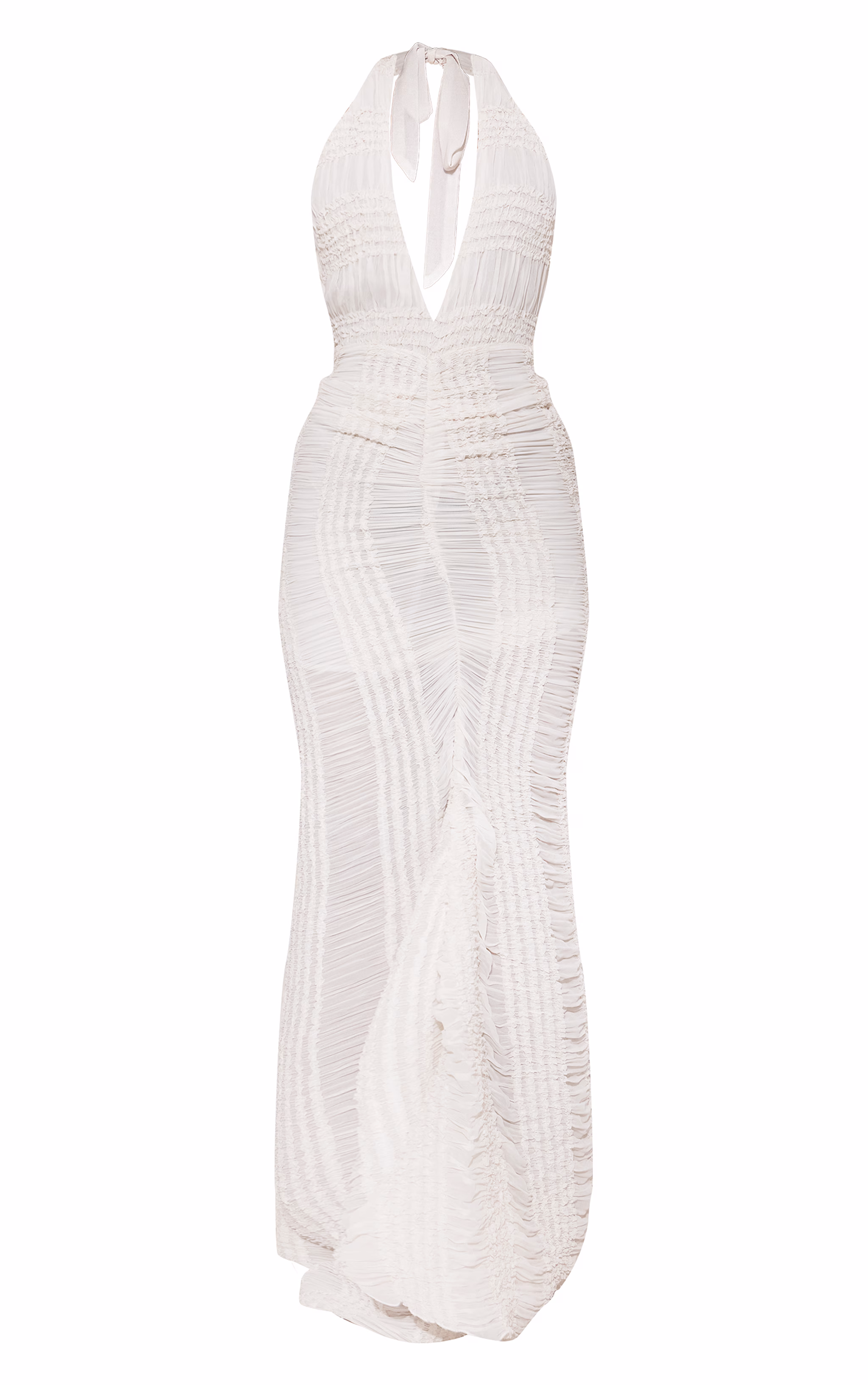 Cream Textured Chiffon Halterneck Maxi Dress