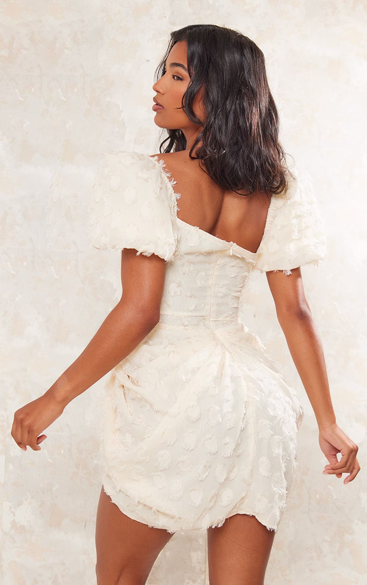 Cream Textured Underwired Plunge Drape Bodycon Dress