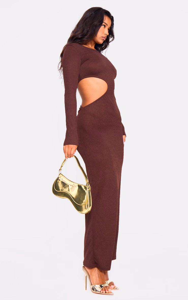 Chocolate  Long Sleeve Cut Out Maxi Dress