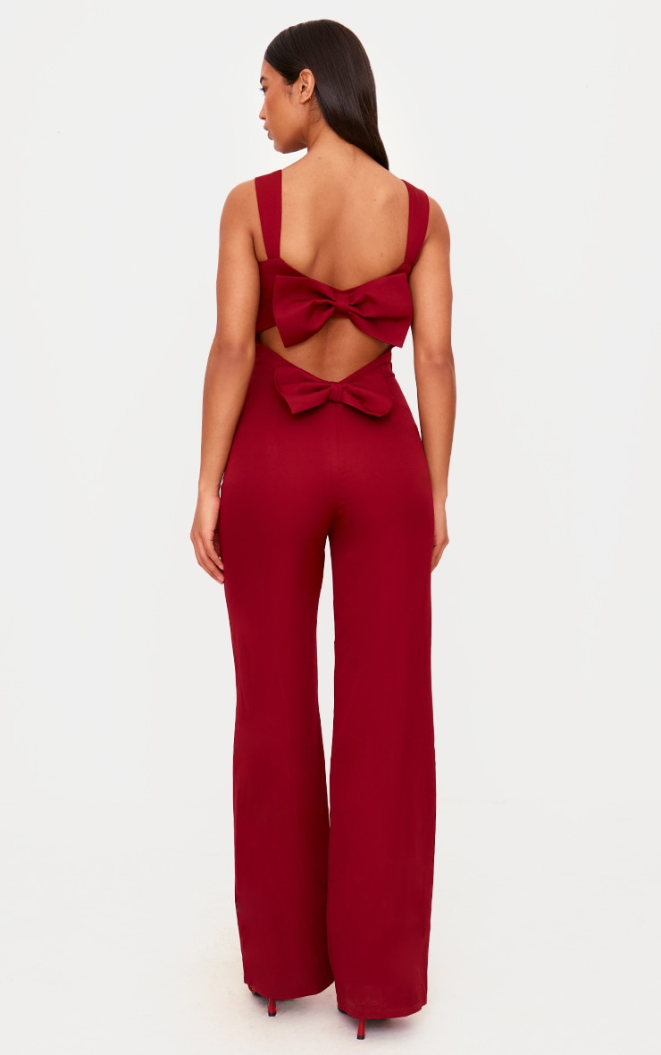 Burgundy Woven Cut Out Bow Detail Jumpsuit