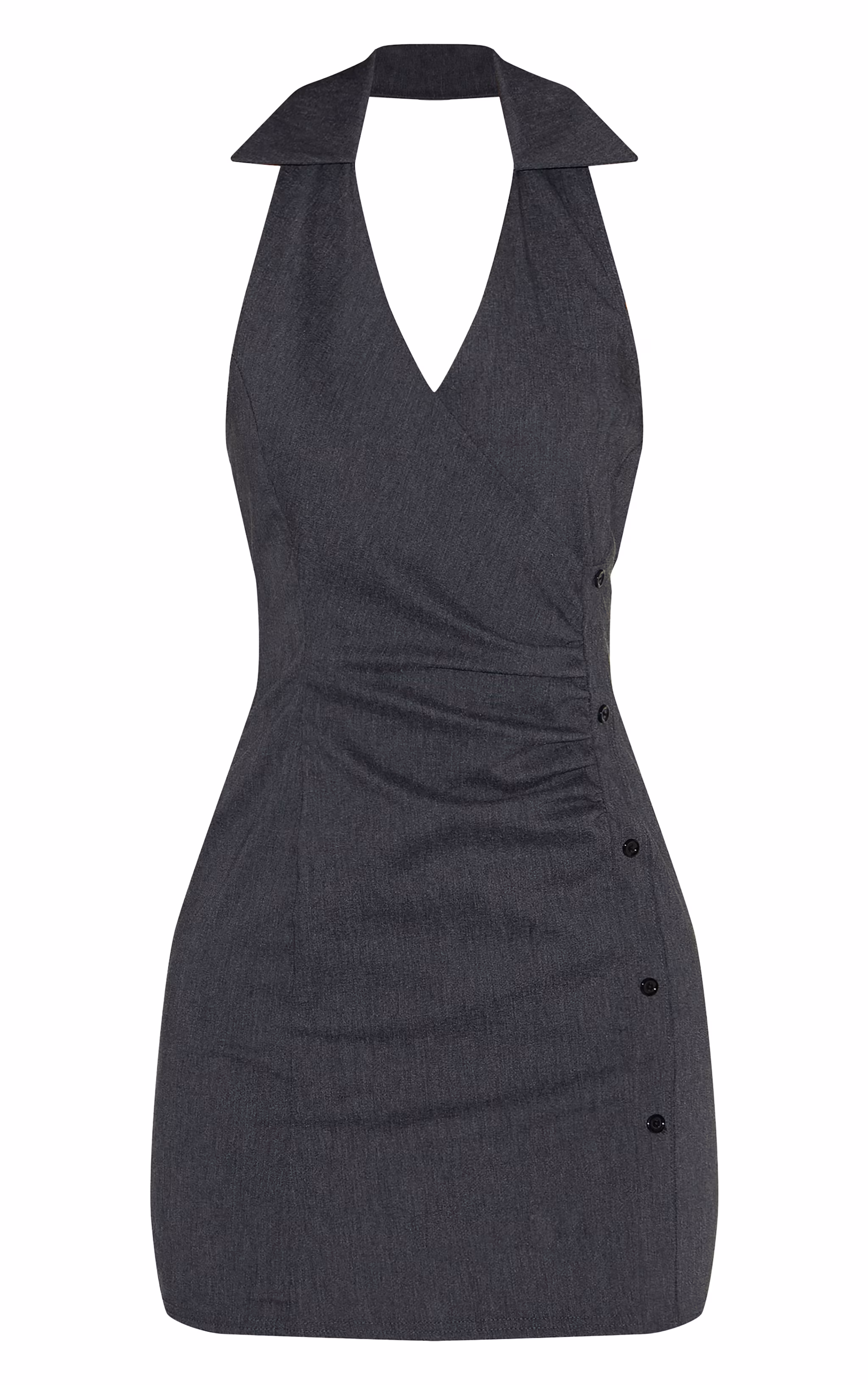 Black Asymmetric Button Down Collar Detail Bodycon Dress