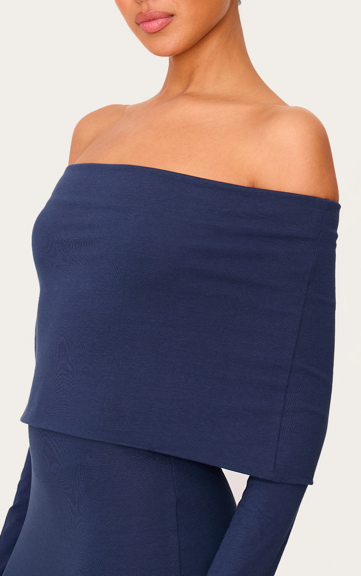 Navy Cotton Super Oversized Bardot Mini Dress