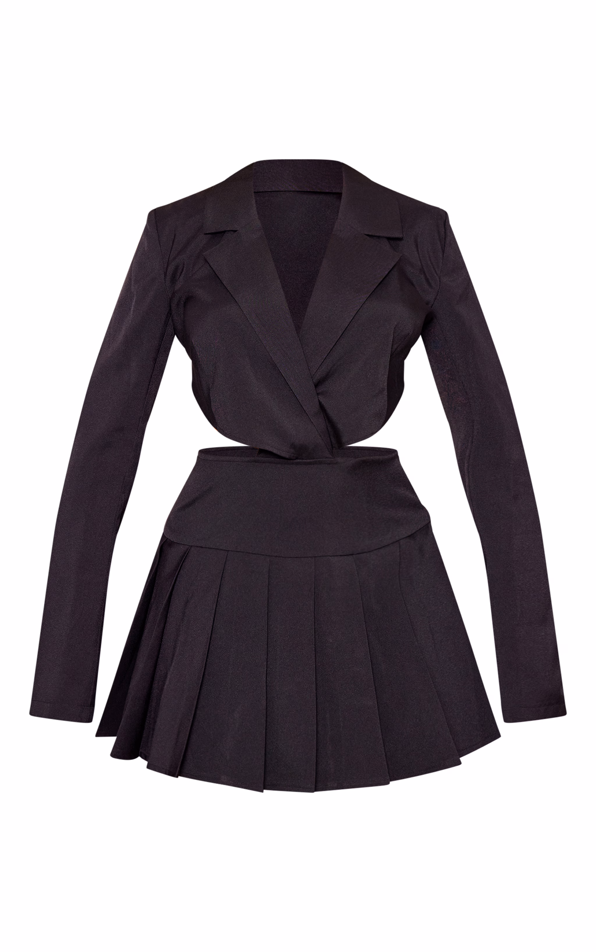 Black Pleated Cut Out Blazer Dress