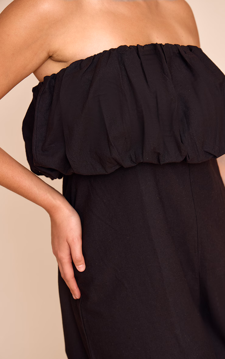 Plus Black Textured Puffball Bandeau Straight Leg Jumpsuit