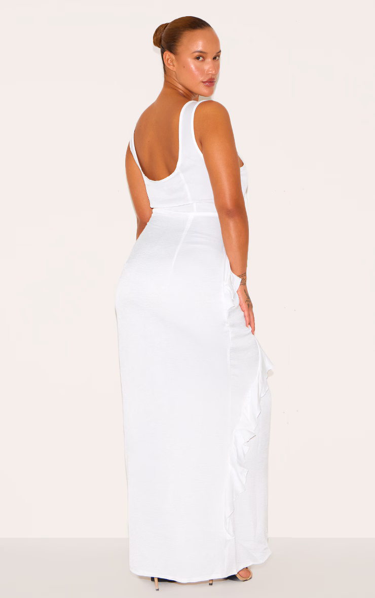 Plus White Satin Frill Layered Maxi Dress
