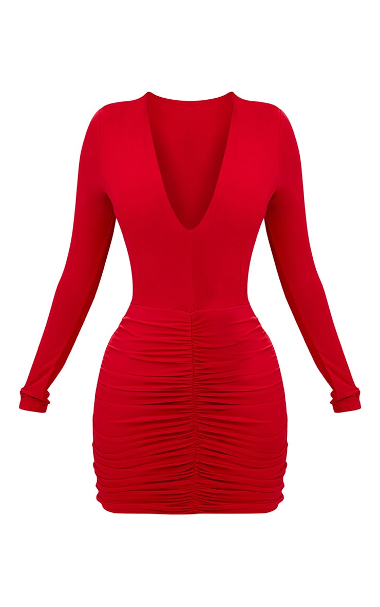 Shape Red Slinky Ruched Mini Dress