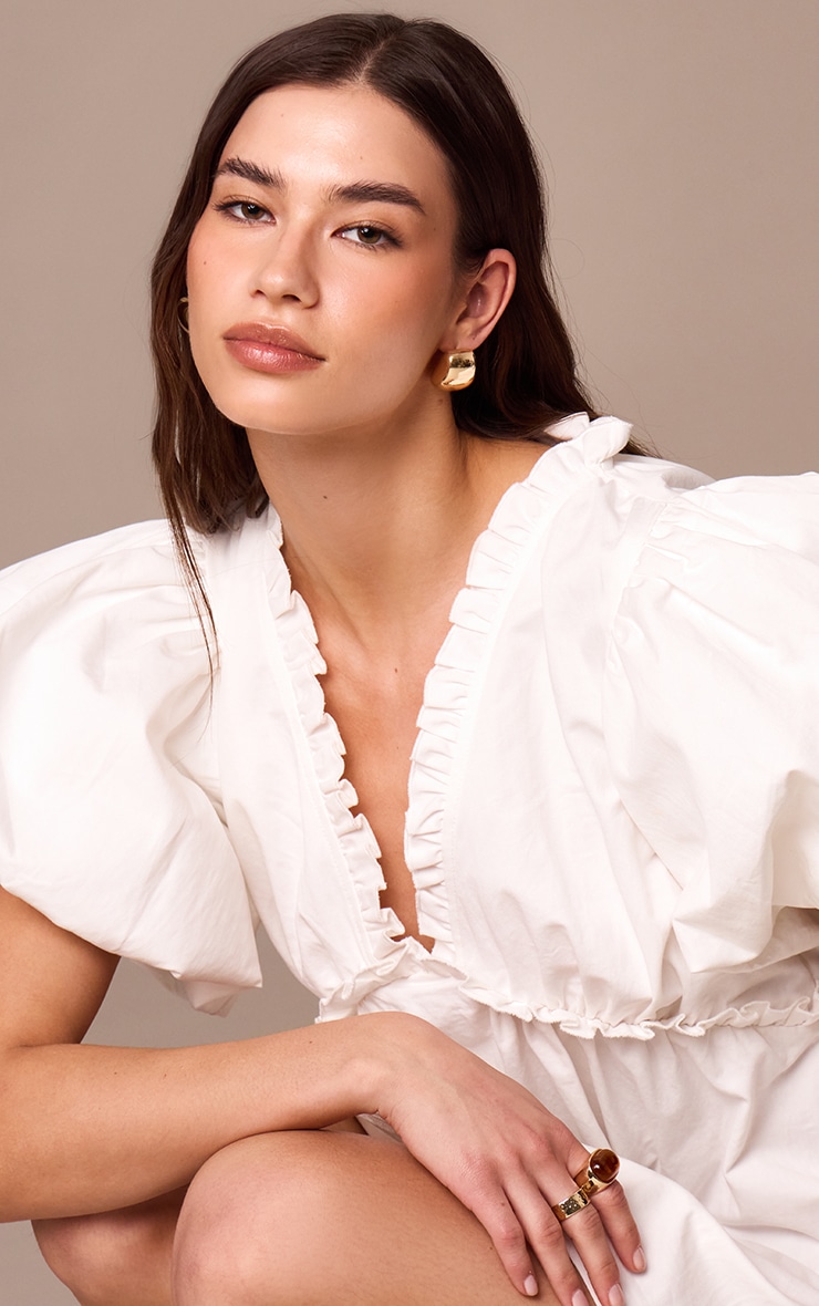 White Cotton Gathered A-line Dress