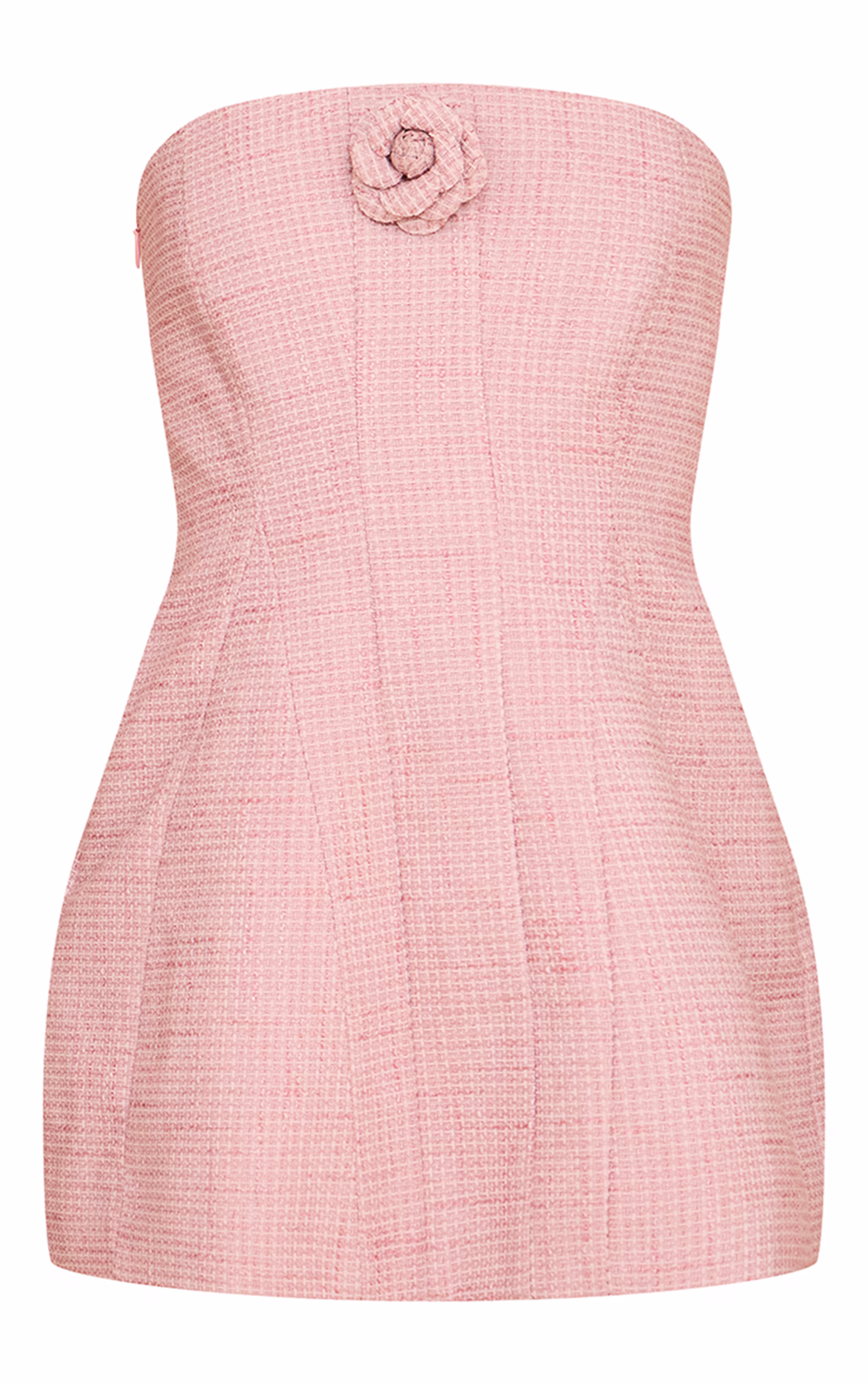 Premium Pale Rose Boucle Camellia A-line Dress
