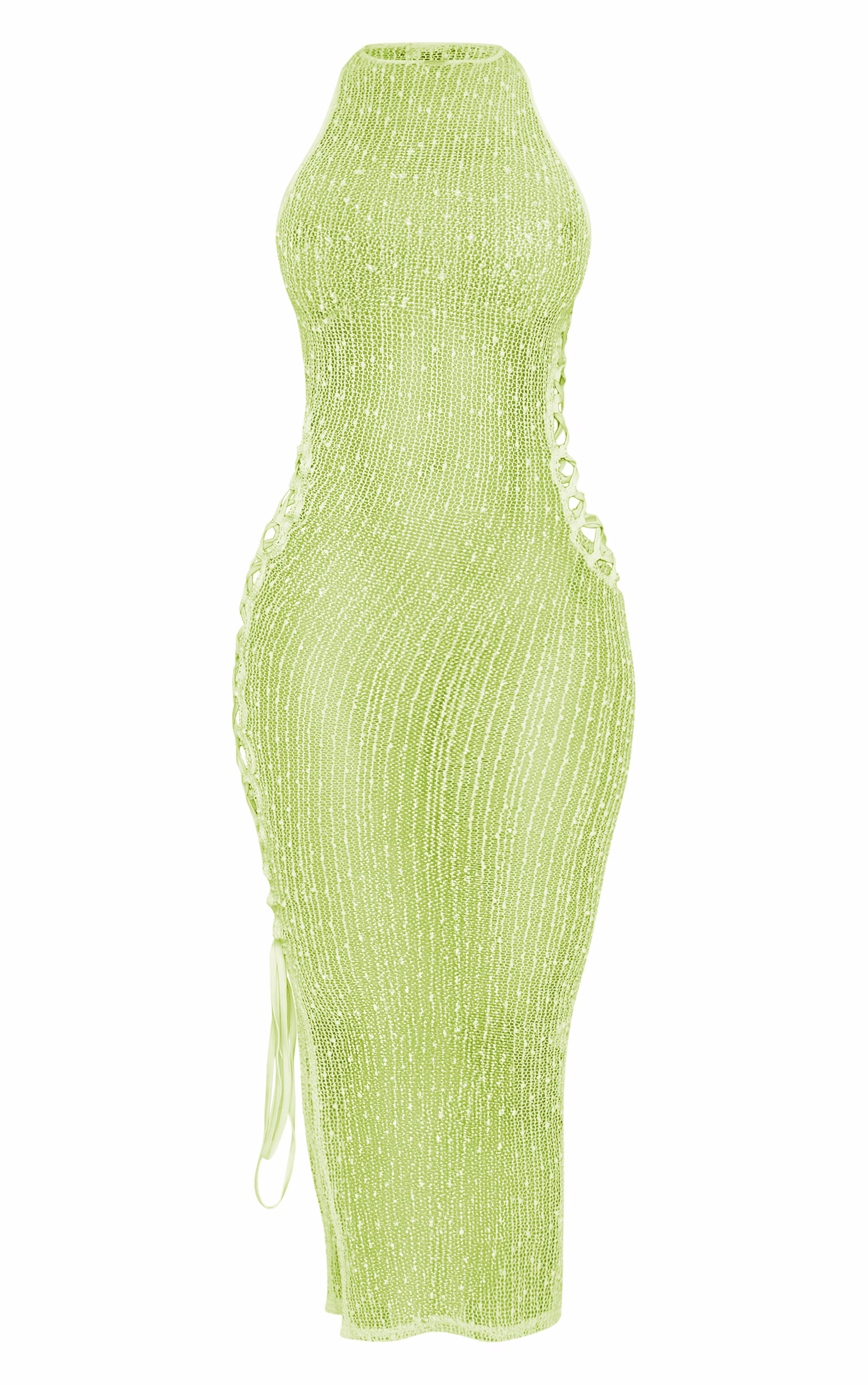 Shape Lime Textured Sheer Cut Out Side Midaxi Dress