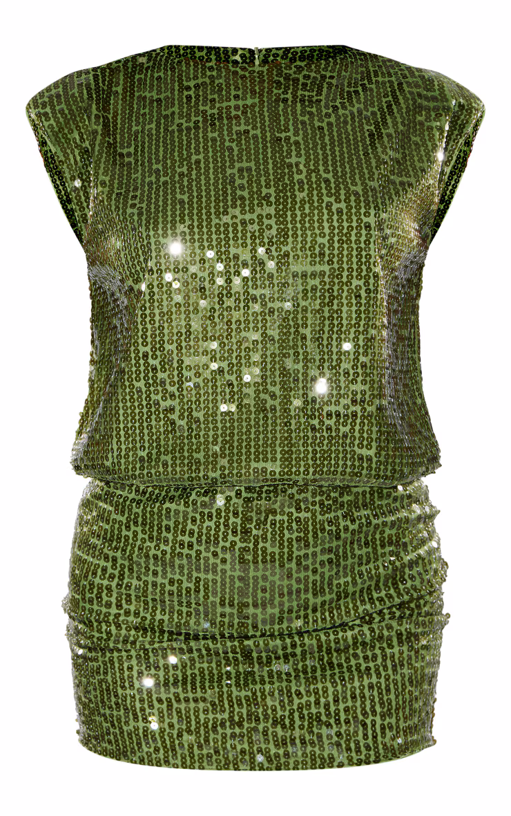 Green Sequin Shoulder Pad Sleeveless Bodycon Dress