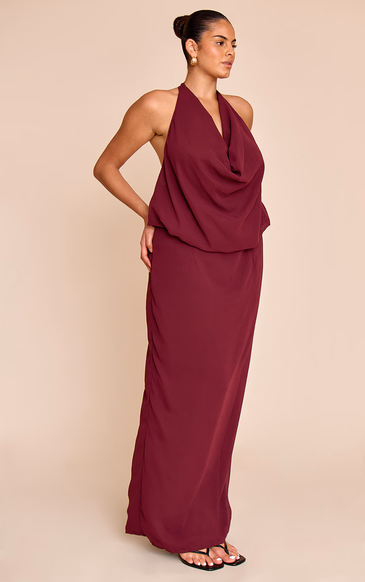Plus Plum Chiffon Cowl Neck Maxi Dress