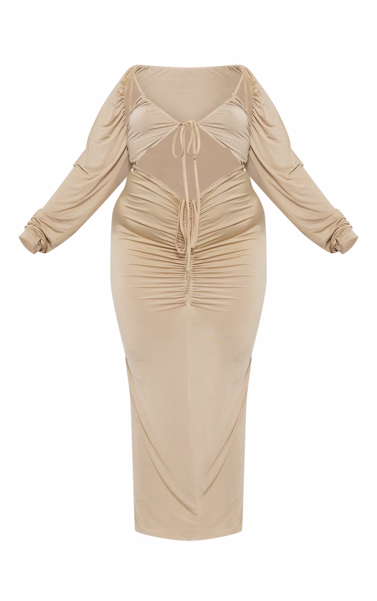 Plus Olive Slinky Cut Out Ruched Maxi Dress