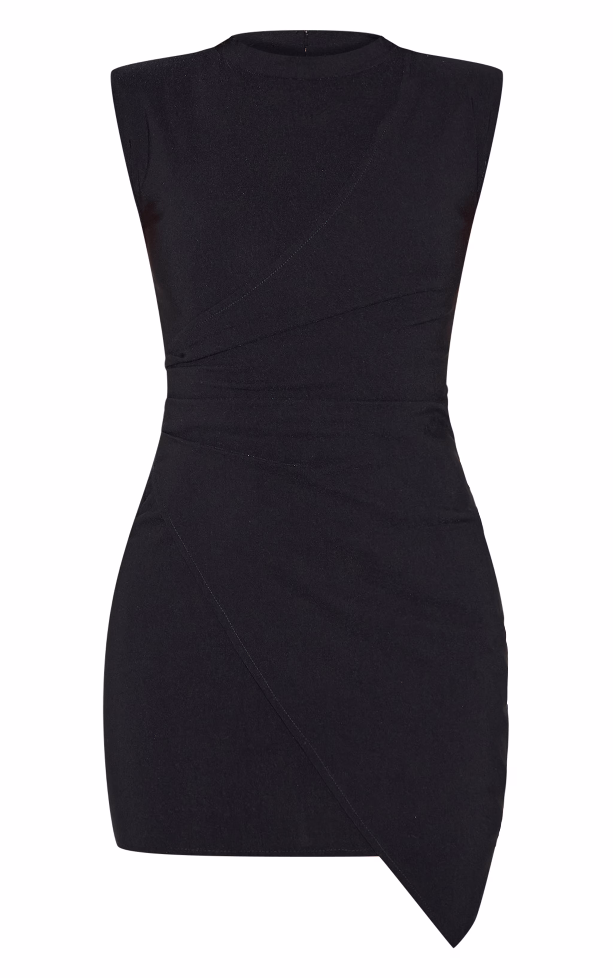 Black Structured Sleeveless Ruched Mini Dress