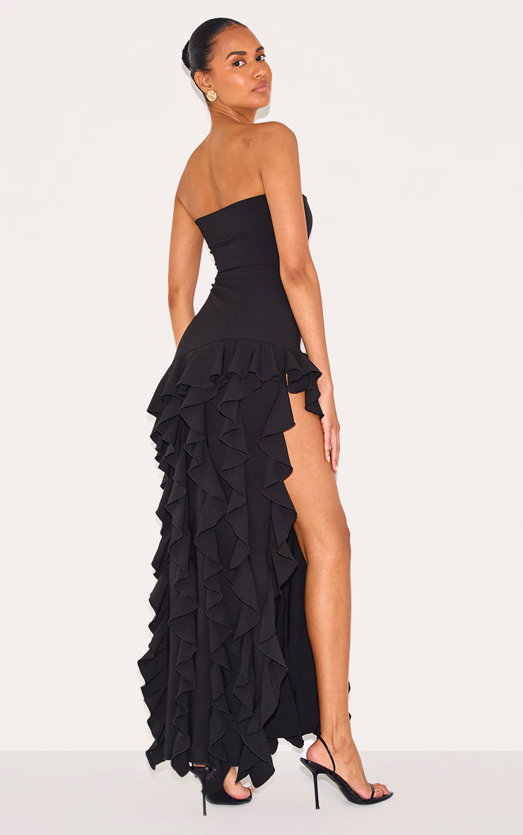 Black Bandeau Frill Detail Maxi Dress