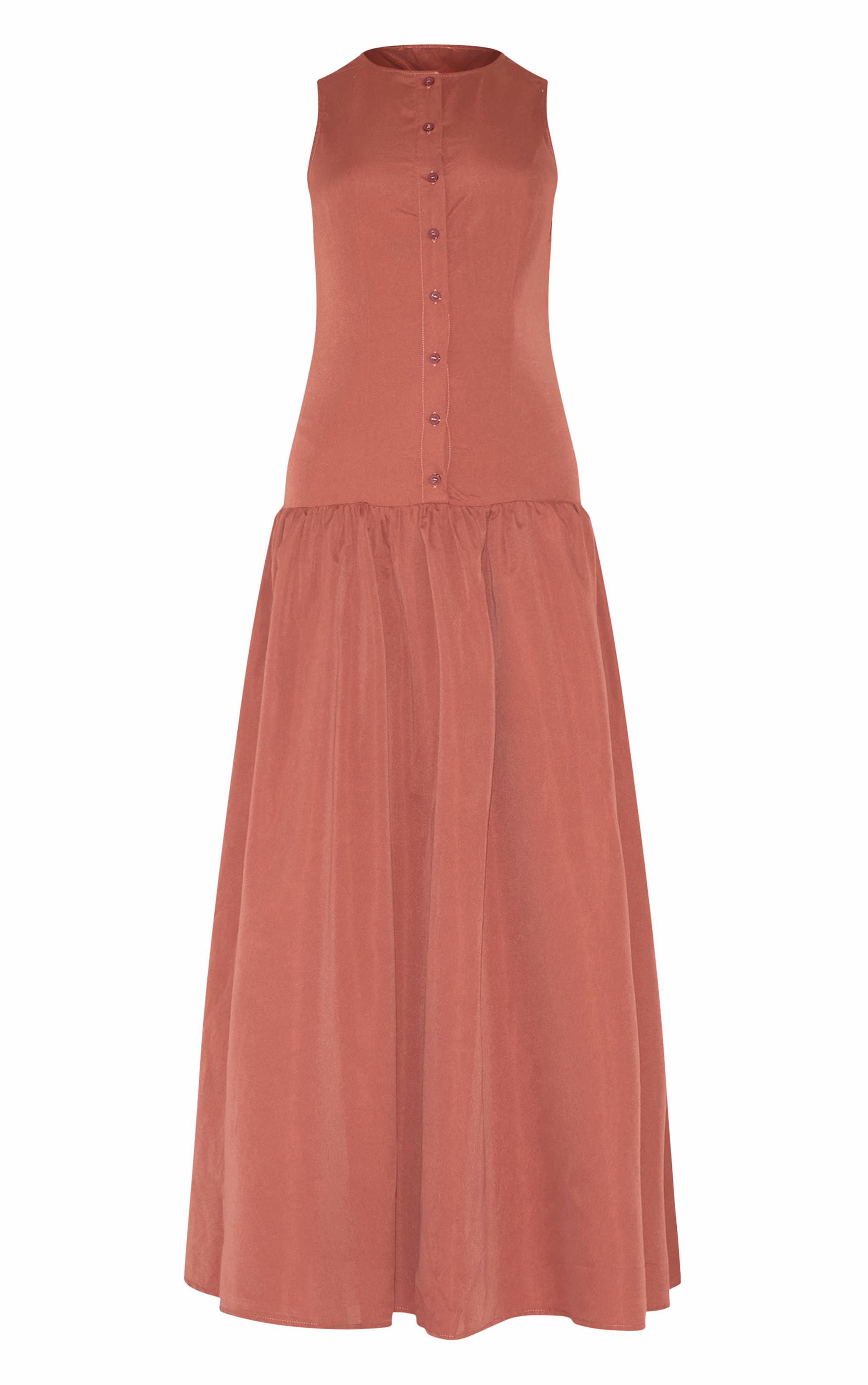 Rust Button Down Drop Waist Maxi Dress