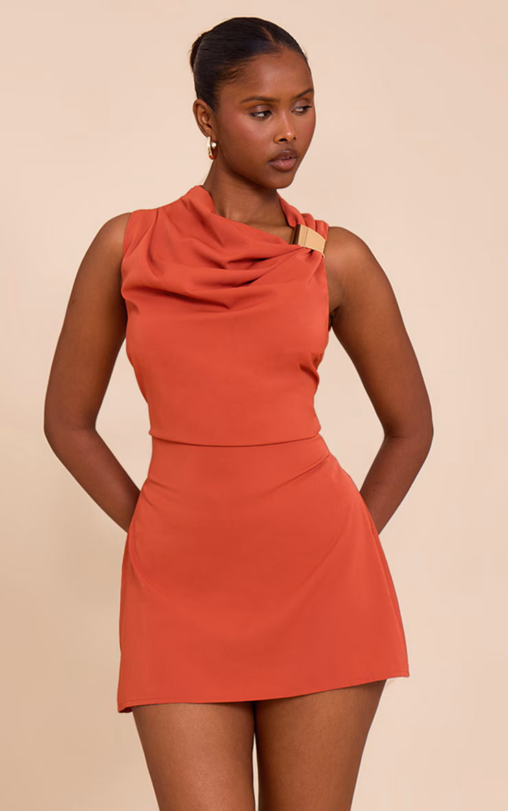 Burnt Orange Trim Shift Mini Dress
