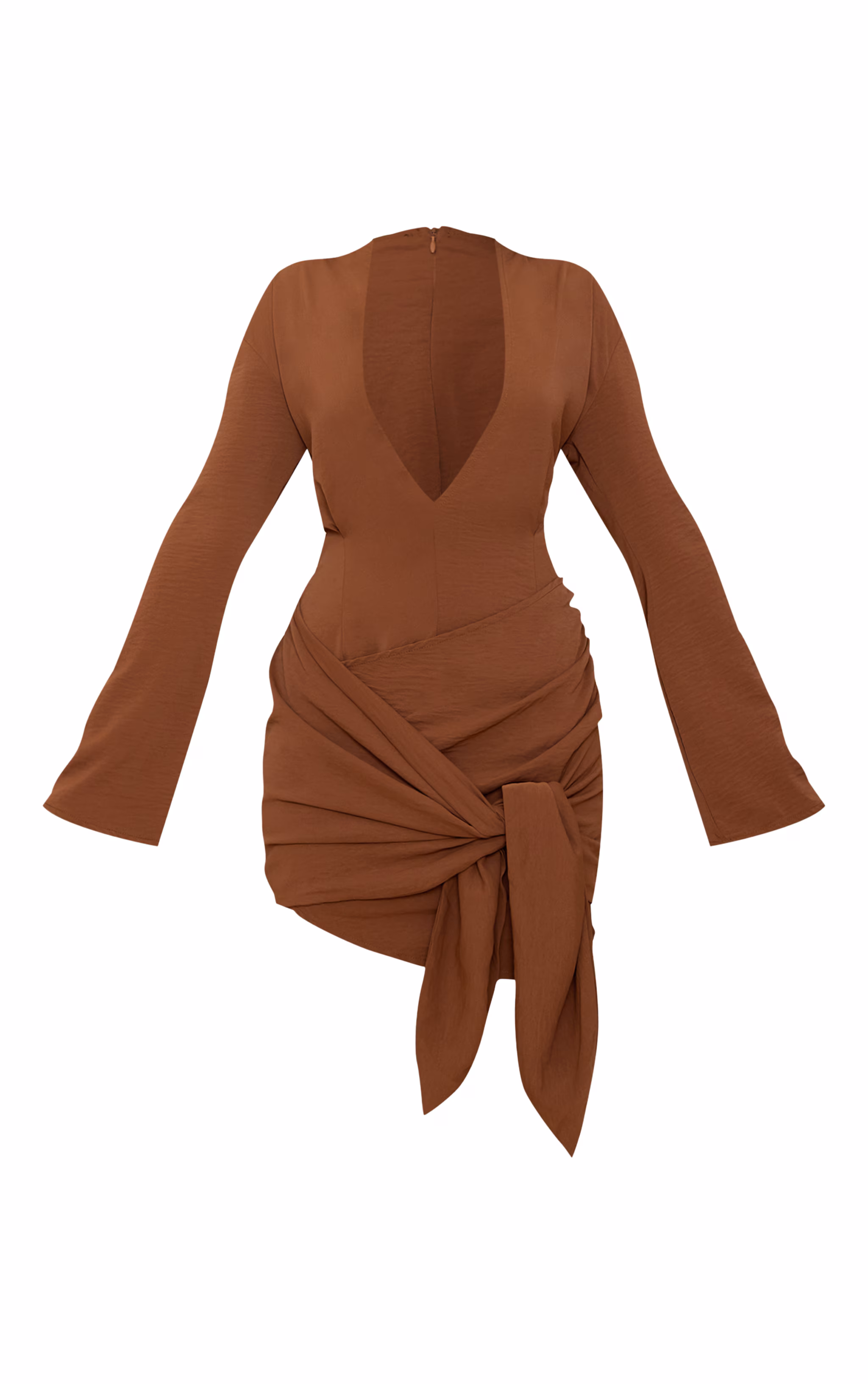 Chocolate Woven Plunge Wrap Shirt Dress