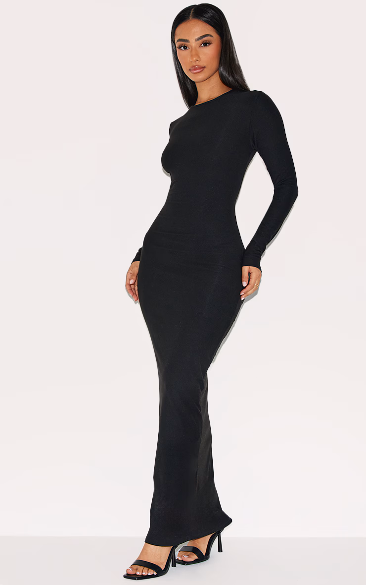 Petite Black Soft Touch Long Sleeve Maxi Dress