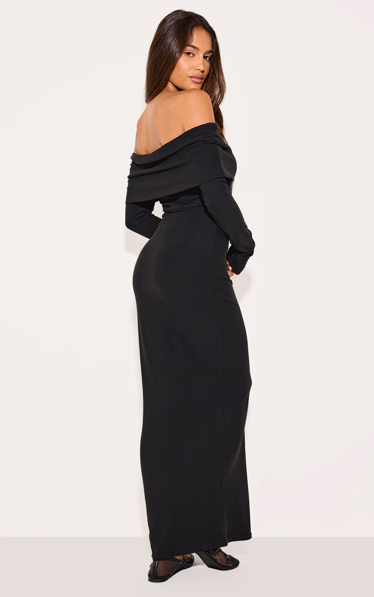 Black Soft Touch Bardot Long Sleeve Maxi Dress