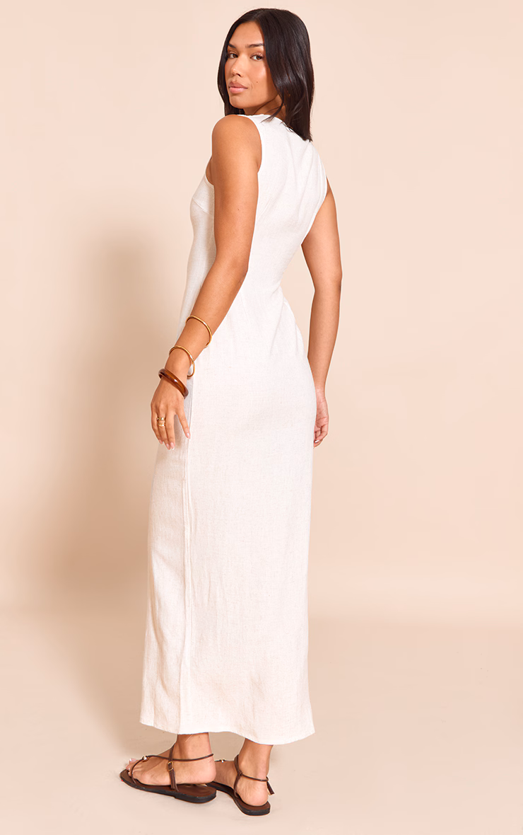 Natural Textured Button Down Sleeveless Maxi Dress